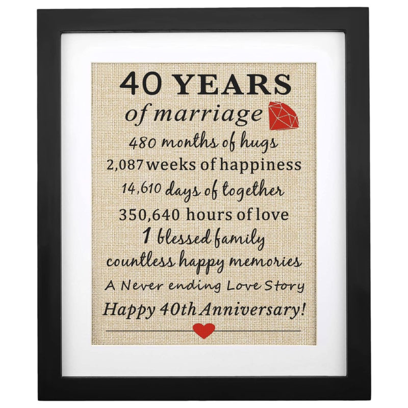 Corfara 40th Anniversary Burlap Print 11" X 13", 40 Years of Wedding Marriage, 40th Wedding Anniversary Present for Couples, Gifts for Mom Dad - Image 1